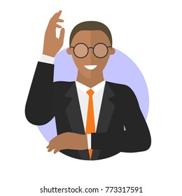 Businessman in glasses have an idea.  Simply editable isolated vector illustration