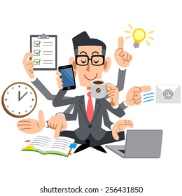 Businessman with glasses, multitasking