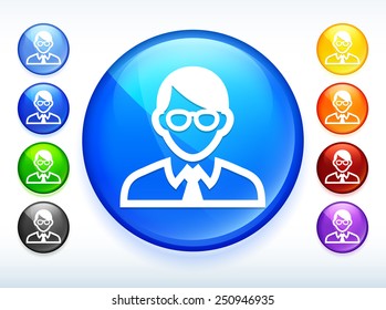 Businessman with Glasses on  Color Round Buttons