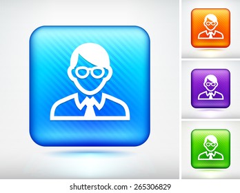 Businessman with Glasses on Multi Color Square Buttons