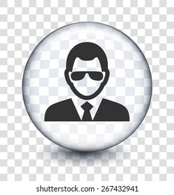 Businessman with Glasses on Transparent Round Buttons