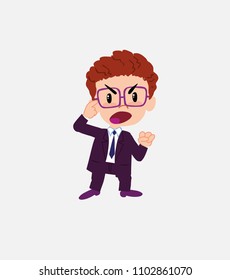 Businessman with glasses screams angry in aggressive attitude.