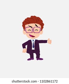 Businessman with glasses showing something in an optimistic and positive attitude.