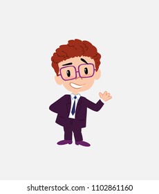 Businessman with glasses showing something in positive attitude.
