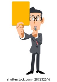 Businessman with glasses showing a yellow card