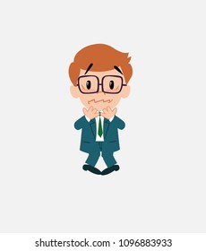 Businessman with glasses shrugged in fear.