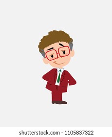 Businessman with glasses smiling peacefully.