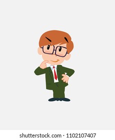 Businessman with glasses thoughtful and happy.