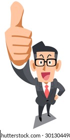 Businessman with glasses to thumb up