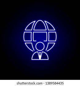 Businessman, global  icon. Elements of Human resources illustration in neon style icon. Signs and symbols can be used for web, logo, mobile app, UI, UX on white background