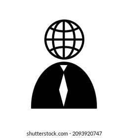 Empresario con cabeza de globo. Concepto tecnológico. El cerebro humano. Signo de silueta. Ilustración vectorial. Imagen de archivo.