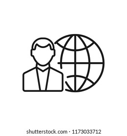 Businessman with globe outline icon. linear style sign for mobile concept and web design. Global business man simple line vector icon. Symbol, logo illustration. Pixel perfect vector graphics