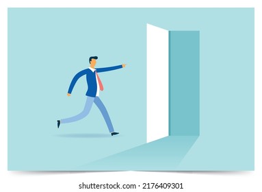 Businessman go forward to the exit door, Vector illustration design