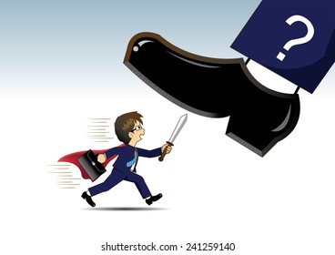 Businessman go running  fights Very big shoes.It's for concept go running  fights proplem
