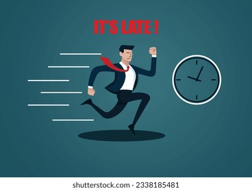 Businessman go to work late. Concept business vector illustration.
