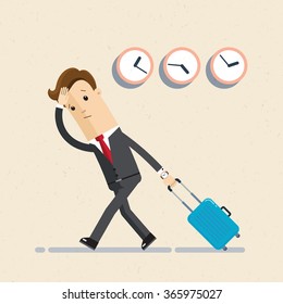 Businessman  Goes On A Business Trip Abroad. Illustration,  Vector EPS 10