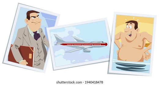 Businessman goes on vacation. Funny people. Illustration for internet and mobile website. 