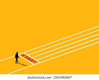 Businessman goes to the starting point. Ready to start a business, start a new job. vector