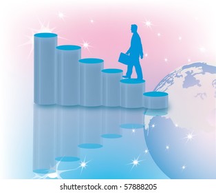 businessman goes upwards on a chart