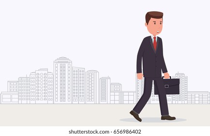 Businessman goes to work. Business concept business man on backg