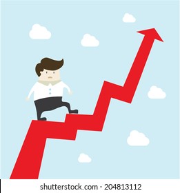 Businessman going up in arrow graph