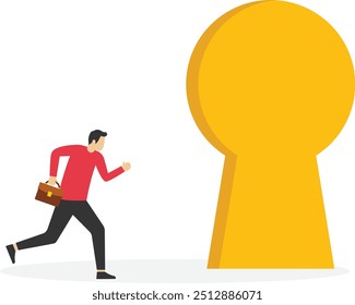 Businessman going to big keyhole, Vector illustration design