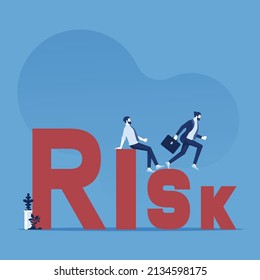 businessman going down on risk wording, concept for business risk and challenge in career path