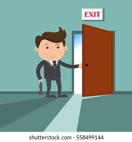Businessman going to the exit - vector illustration