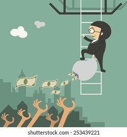 Businessman is going to fall from a helicopter