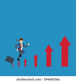 Businessman going high with the arrows : Business concept flat design vector illustration