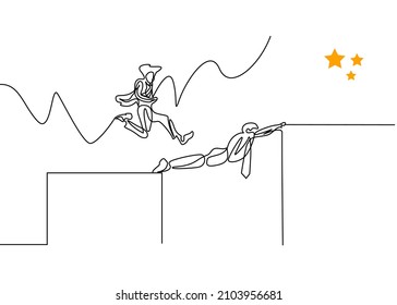 businessman going to higher goals with the help of his friend. a person who uses others as a stepping stone in his career