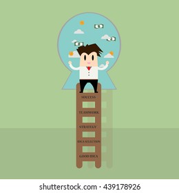 Businessman going up on a ladder to success, 5 step for success