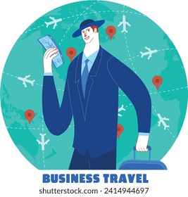 A businessman going on  world travel, vector art with layers.