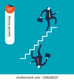 Businessman going up the stairs businessman going down the stairs. Vector illustration Eps10 file. Global colors. Text and Texture in separate layers.