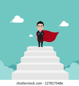 Businessman going up to success. Concept of leadership, success and victory in business
