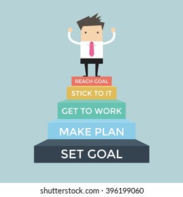 Businessman going up to success, Set and reach goal concept