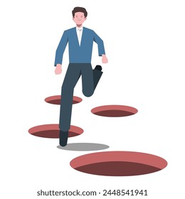 businessman is going through obstacles. work problems. looking for a solution. finance. suitable for business themes. flat vector illustration.