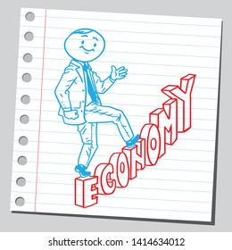 Businessman going upstairs on the word economy.