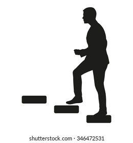 Businessman Is Going Upstairs. Vector Silhouette