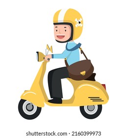 Businessman going to work by scooter motorcycle