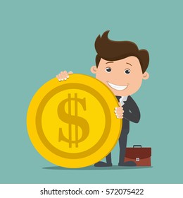 Businessman with a gold coin - vector illustration