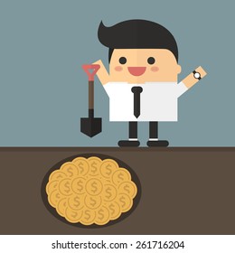 Businessman gold digger mining for gold