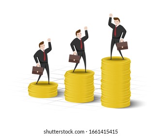 Businessman with Golden coins stack graph. Business concept vector illustration.