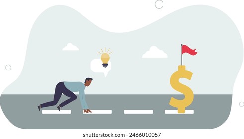 Businessman with a good idea preparing to make money.strategy concept.flat vector illustration.