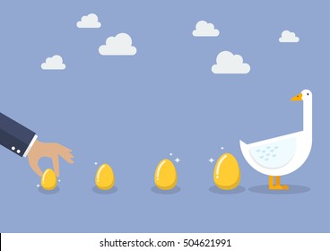 Businessman With Goose And Golden Egg. Business Concept