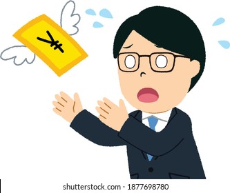 Businessman got money and money flying in the air.Because she use to spend money extravagantly.This can use for advertising, poster and decorate your blog or website.