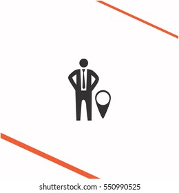 Businessman with GPS vector grey icon on white background. Businessman with GPS symbol stock   illustration. Business picture.