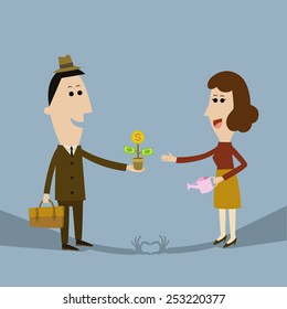 Businessman  grants to invest in stocks. Give a gift to her beloved. 