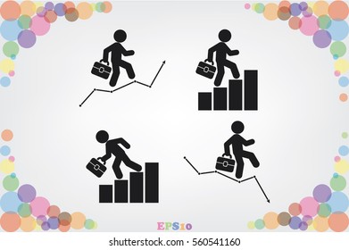 Businessman and graph fall and growth icon vector EPS 10, abstract sign logo  flat design,  illustration modern isolated badge for website or app - stock info graphics 