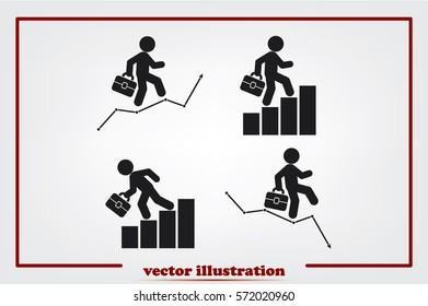 Businessman and graph fall and growth icon vector EPS 10, abstract sign logo  flat design,  illustration modern isolated badge for website or app .